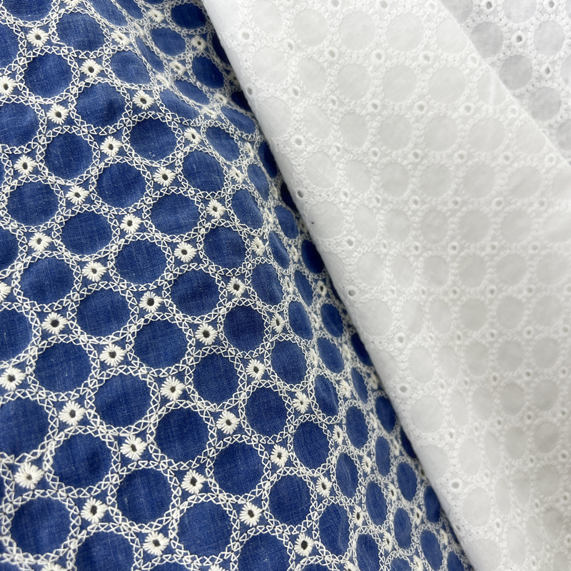Sewing Eyelet Fabric - Pamuklu Denim Küçük Daire Gözüklü Oymalı
