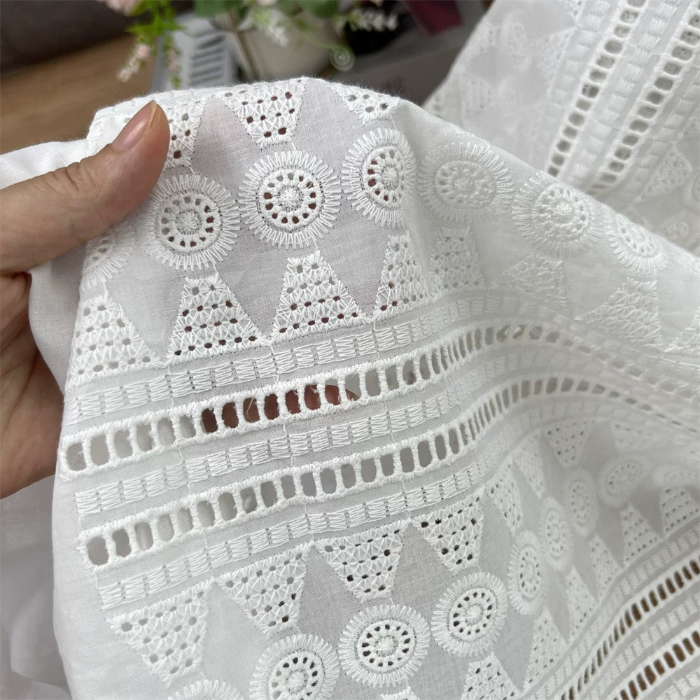 Sewing Eyelet Fabric - Beyaz Pamuklu, Delikli Nakışlı Kumaş, Elbise,