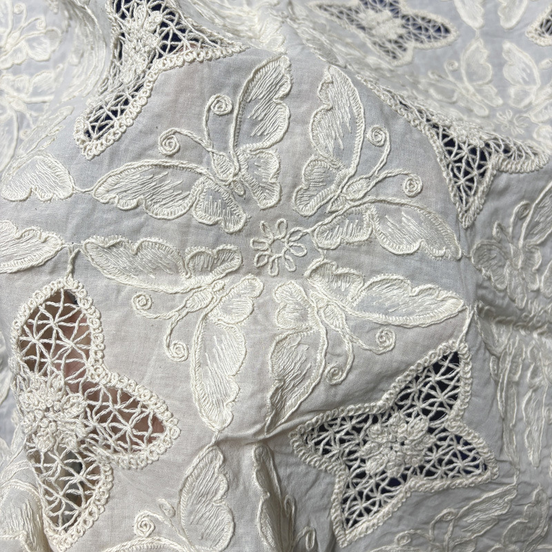 Sewing Eyelet Fabric - Kelebek Desenli Pamuklu Delikli Nakışlı Kumaş,